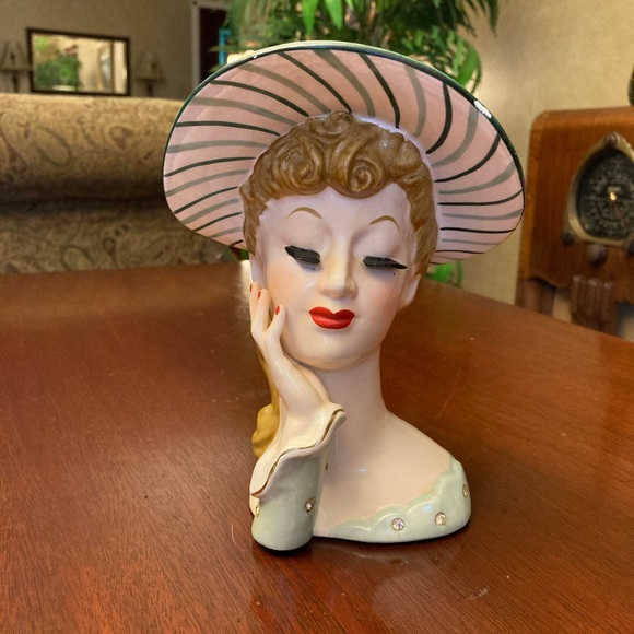 napco Other - Vintage 1956 NAPCo Lady Head Vase with rhinestones on seafoam dress